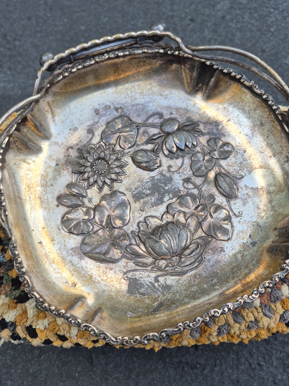 Vintage Silver Plated Floral Basket with Swing Handle